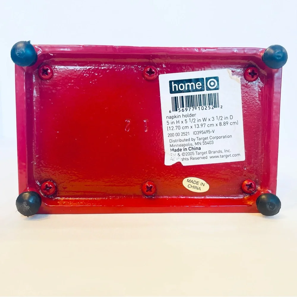 Heavy Made Cast Iron Napkin Holder Home Red Enameled 5” Tall x 5.5” Long - Picture 5 of 7